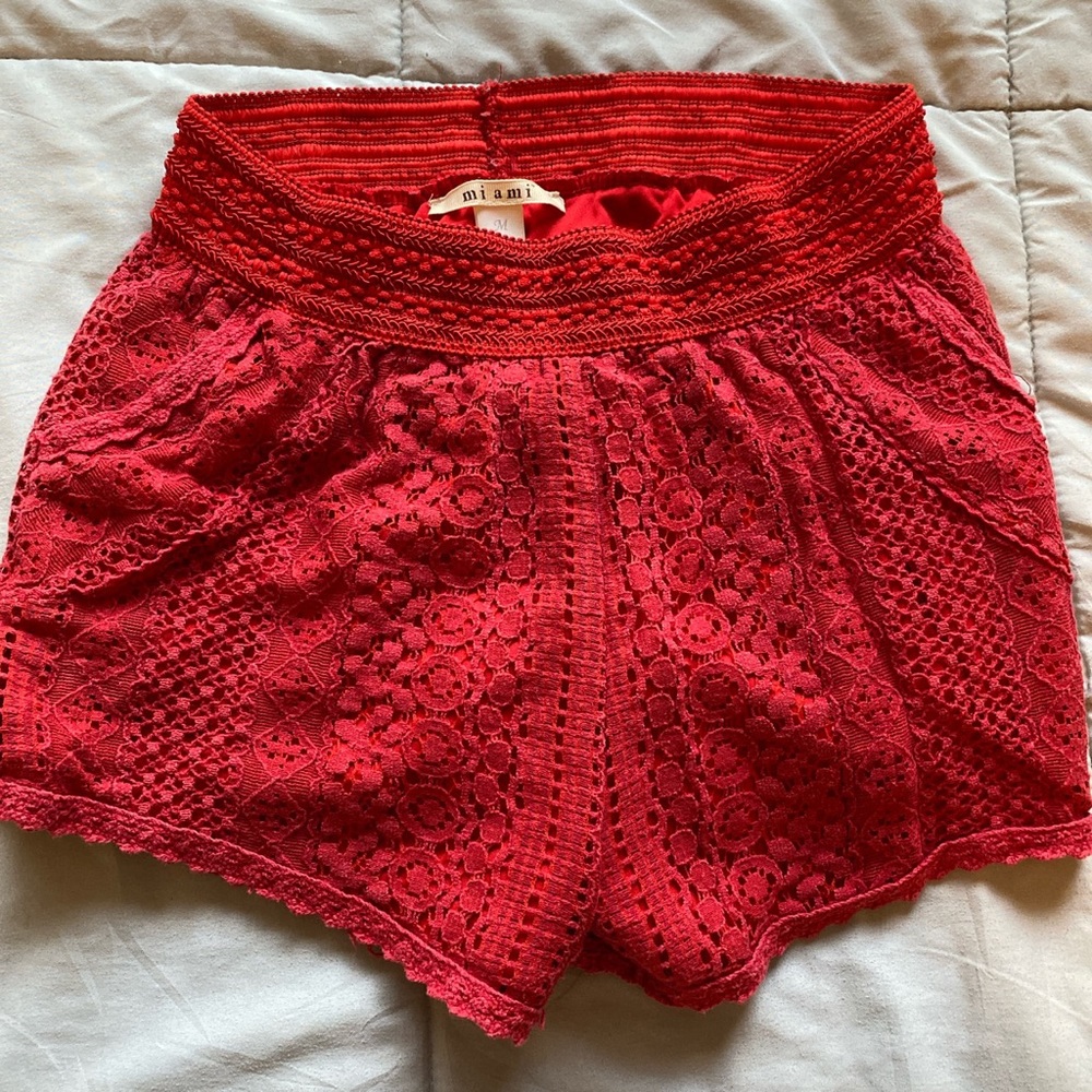 Pink elastic lace shorts, size: XS or S. So comfy